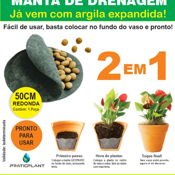 Comparação entre argila expandida e brita, materiais tradicionalmente usados no fundo do vaso.